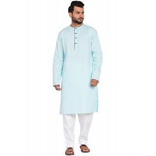 Designer round neck kurta-Pyjama set- Sky Blue